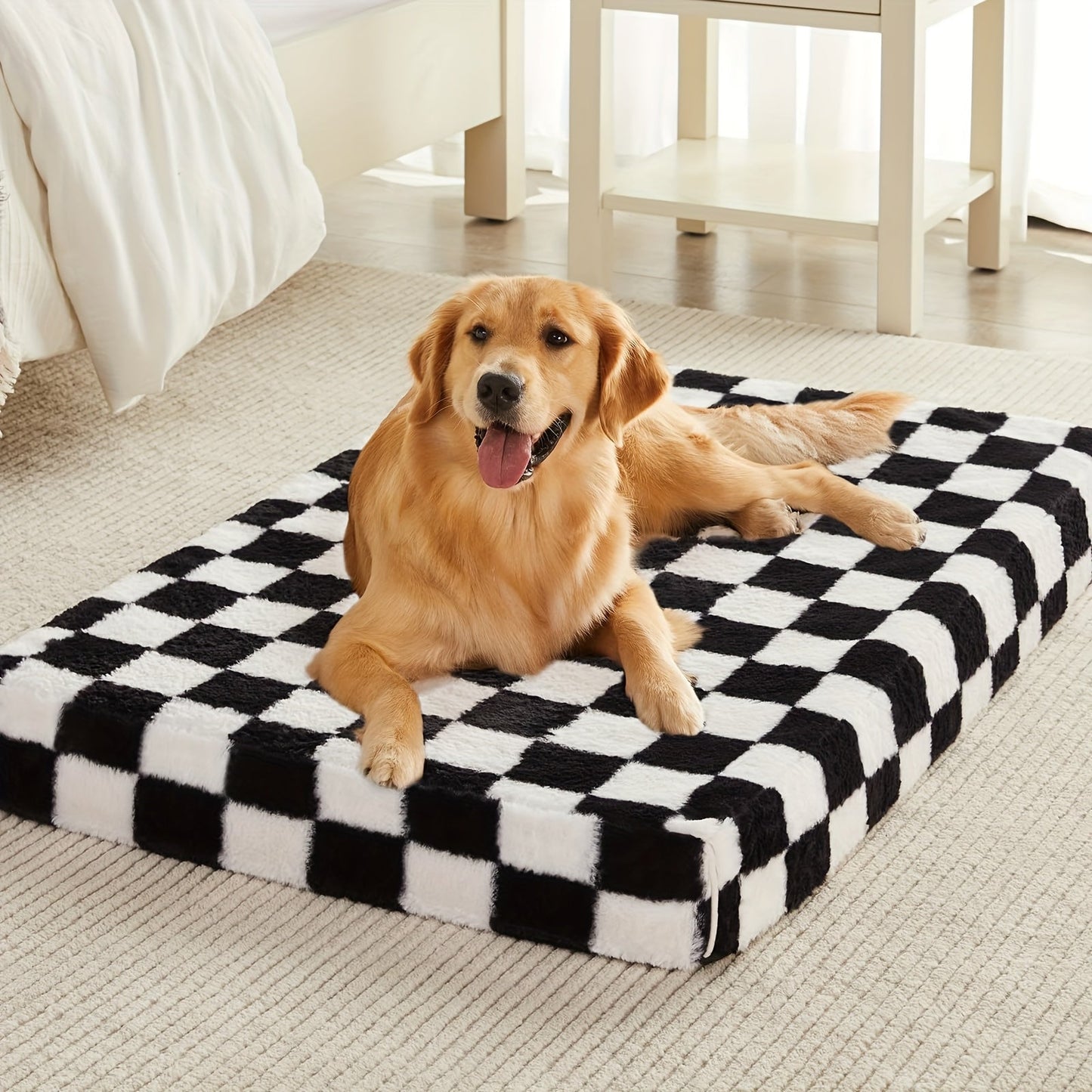 Orthopedic Dog Bed with Removable Washable Cover – Non-Slip Bottom, Black & White Plaid, Soft Memory Foam Dog Sofa Bed for Small Medium Large Dogs, S M L XL XXL Sizes
