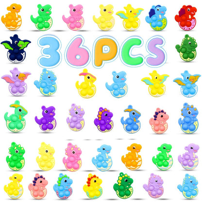 Animal Press Pop Toy Set 32/36pcs – Cute Keychain Fidget Toys for Kids, Party Favors, Classroom Rewards, Birthday Gifts, Backpack Charms, 8 Styles, Colorful Mini Animal Squeeze Poppers
