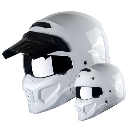 Convertible Motorcycle Helmet Full Face & Open Face 2-in-1 – Detachable Visor, Face Mask & Smoked Shield, Aerodynamic Thermoplastic Shell, Classic Style, Adult S/M/L/XL