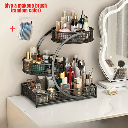 Lightweight Metal Cosmetic Storage Rack with Makeup Brushes Included No-Installation Countertop Organizer for Bathroom Dresser Vanity Skincare Makeup Black White