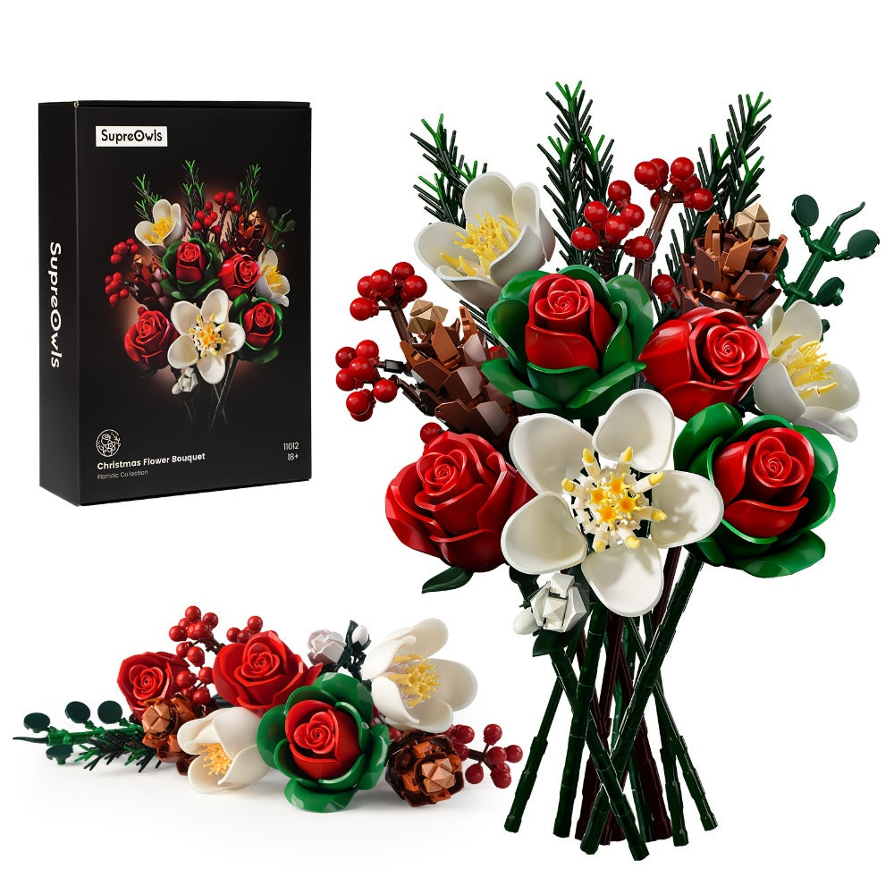 DIY Flower Bouquet Building Kit for Girls & Women – Rose & Lily Brick Set, Healing Series Desk Decoration, Buildable Artificial Flowers, Unique Mother's Day Birthday Valentine's Christmas Gift for Teens Adults