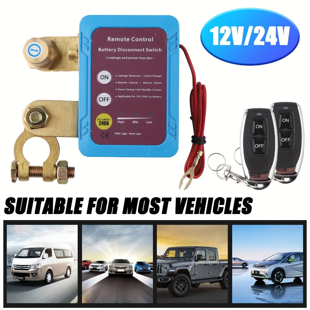 Remote Battery Disconnect Switch 240A 12V/24V – Wireless Kill Switch with Digital Display & Auto Power Shut-Off for Car, Truck, Boat – Magnetic Latching, 500A Instantaneous, Anti-False Contact