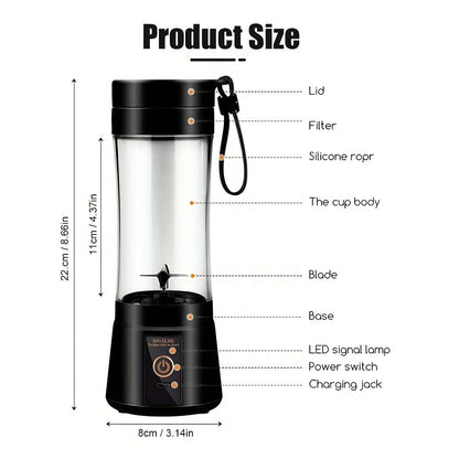 Portable Blender Cup USB Rechargeable 380ML - Mini Personal Blender with 6 Blades for Smoothies, Shakes & Juice, Compact Travel Blender for Office, Gym, Picnic & Outdoor, 5 Colors