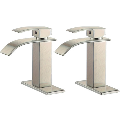 Waterfall Bathroom Sink Faucet, Single Hole or 3-Hole Mixer Tap with 6" Deck Plate, Ceramic Valve, Vanity Faucet for Farmhouse RV Bathroom, Brushed Gold Matte Black Nickel Chrome