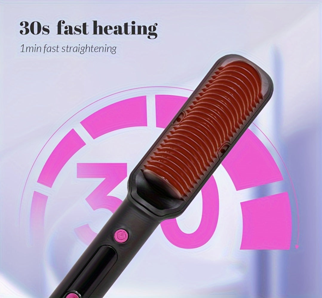 6-Setting Ionic Hair Straightener Brush with Fast Heat-Up & Anti-Scald Protection – Precise Temperature Control Flat Iron Straightening Comb for Women, All Hair Types, Home & Salon Use