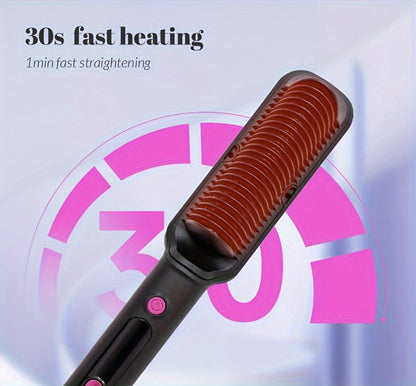 6-Setting Ionic Hair Straightener Brush with Fast Heat-Up & Anti-Scald Protection – Precise Temperature Control Flat Iron Straightening Comb for Women, All Hair Types, Home & Salon Use