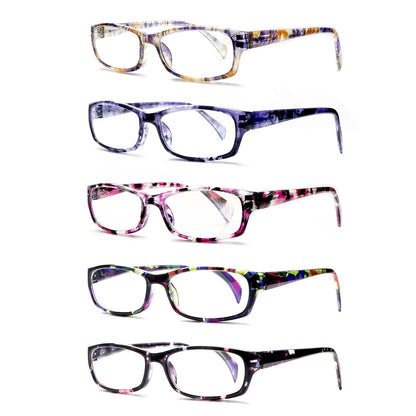 Reading Glasses 5 Pack for Women and Men Blue Light Blocking Readers Rectangular Spring Hinge Frame Anti Eyestrain Computer Reading Glasses Lightweight Fashionable Multi-Color Set Magnification 1.0 to 4.0