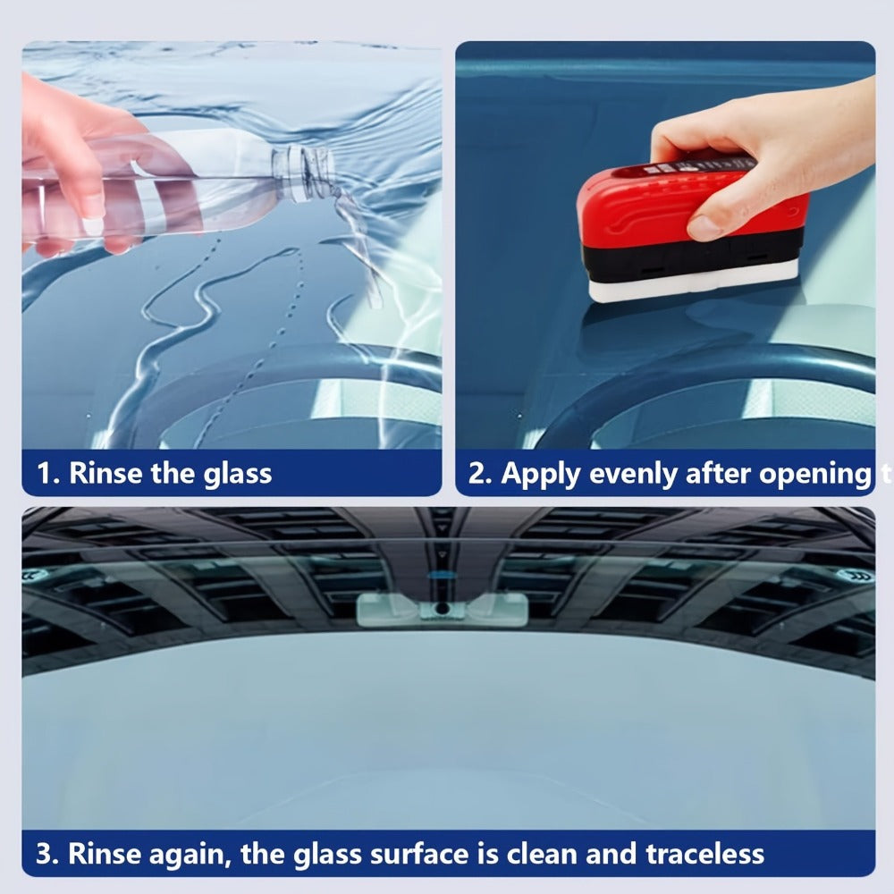 Car Glass Oil Film Remover Kit 3-Pack – Automotive Windshield Cleaner with Applicator Brush, Rain Repellent Coating & Degreaser Solution for Front Windows, 4.06oz