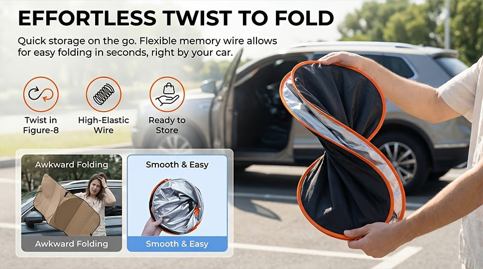 2026 New Portable Insulated Sunshade, a One-Piece Car Sunshade, Is a Titanium Silvery Upgraded And Thickened Sunshade Designed Specifically for Car Front Windshields. It Effectively Blocks Sunlight, Is Easy to Install