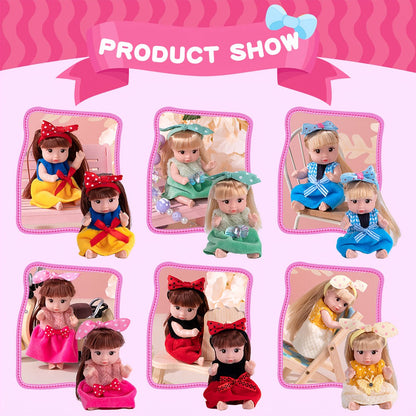 Mini Fashion Dolls Set of 6 – 4-Inch Poseable Collectible Dolls with Glitter Eyes, Stylish Hair & Cute Outfits, Perfect Gift for Girls, Birthday & Christmas Toy for Kids