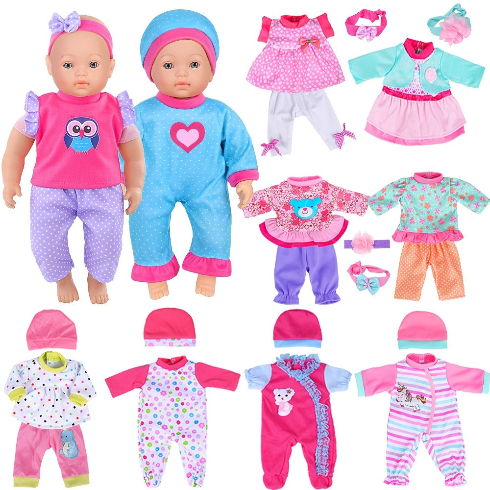 10-Set Baby Doll Clothes for 10 12 14 Inch Dolls – Variety Fashion Outfits Set, Soft Safe Fabric, Easy On Off, Birthday Christmas Gift for Girls Ages 3+ (Doll Not Included)