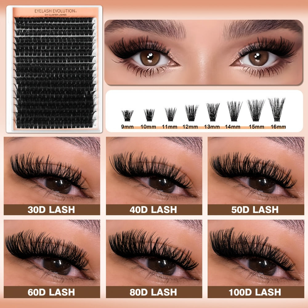 100D Volume Cluster Lashes DIY Individual Lash Extension Kit – Soft Reusable Single Clusters for Full Thick Dramatic Lash Look, Beginner & Pro Friendly Home Salon Use