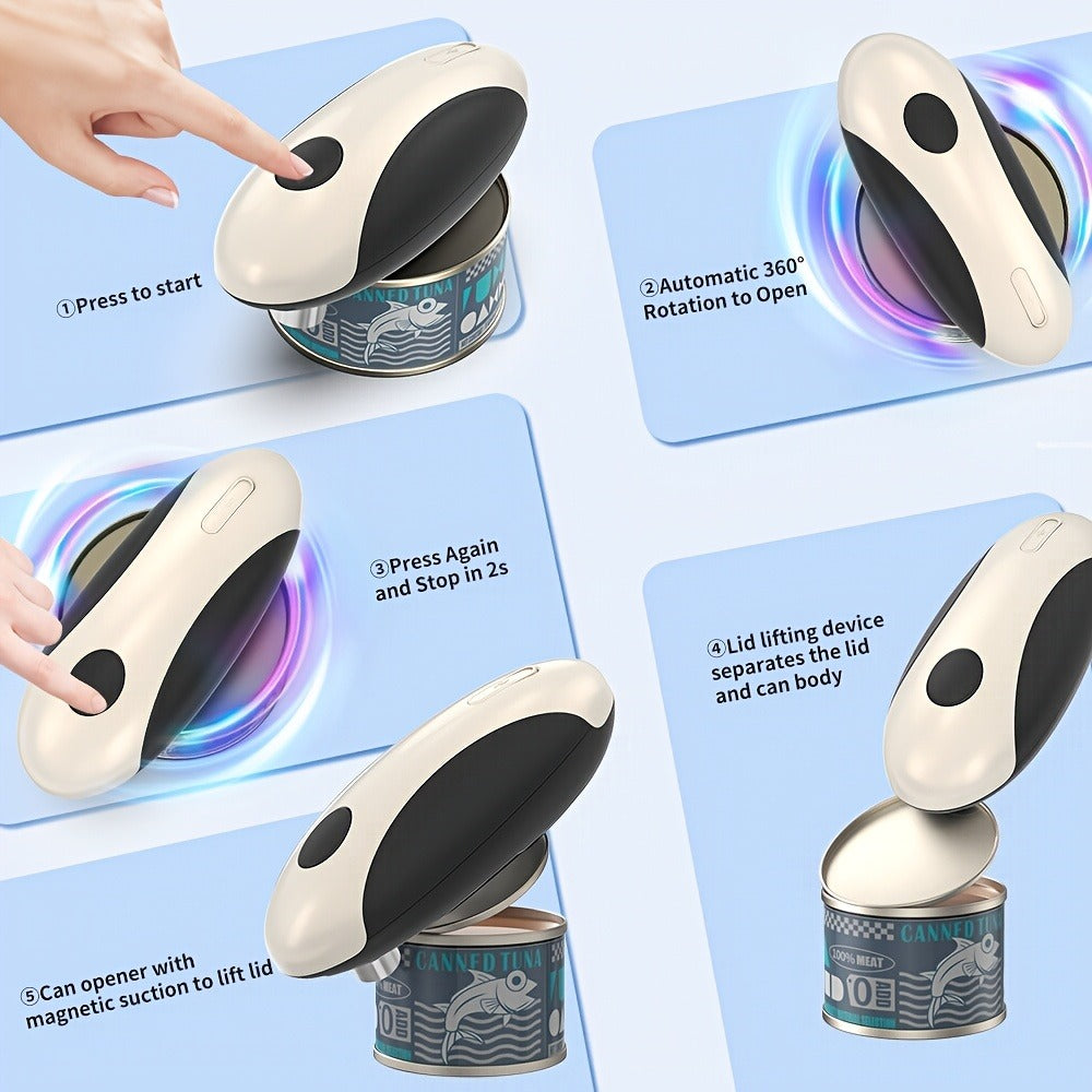 Electric Can Opener One-Touch Automatic – USB Rechargeable, Smooth Edge Safety, Auto Power-Off, Cordless for Kitchen, Camping & Seniors