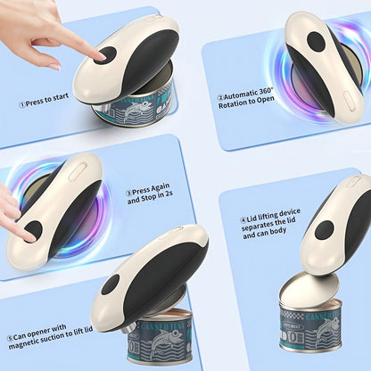 Electric Can Opener One-Touch Automatic – USB Rechargeable, Smooth Edge Safety, Auto Power-Off, Cordless for Kitchen, Camping & Seniors