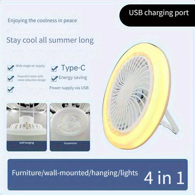 Rechargeable Camping Fan with LED Light – USB Portable Tent Ceiling Fan, Super Quiet Long Battery Life, Strong Airflow, Energy Saving, for Camping, Hiking, Home & Emergency Use, Hanging Outdoor Fan