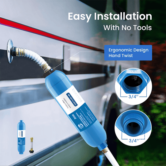 TXFNY RV/Camper/Marine Water Filter with Flexible Hose Protector,RV Inline Water Filter,Greatly Reduces Bad Taste, Odors, Chlorine and Sediment in Drinking Water, 1/2/4 Pack