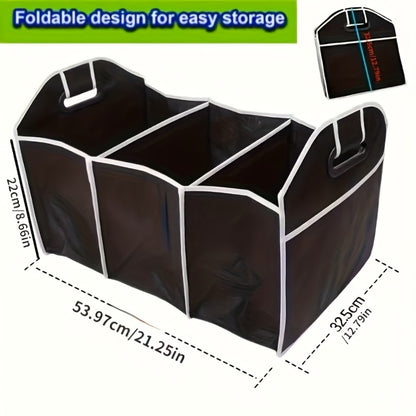 Foldable Car Trunk Organizer Bag – Waterproof Large Capacity Storage with 3 Compartments | Portable Collapsible Trunk Storage Bag for SUV, Sedan & Truck | Black