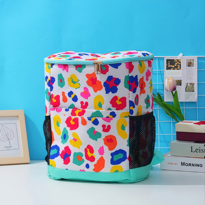 Insulated Cooler Backpack 30-Can Capacity, Leopard Print Portable Lunch Bag with Mesh Side Pockets & Adjustable Straps, Leakproof Thermal Cooler for Beach, Camping, Picnics, Hiking & Outdoor Travel