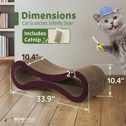 Cat Scratcher Lounger Large Infinity Reversible Cardboard Scratching Pad Board for Indoor Cats, 5-Layer High-Density Cat Scratch Bed with Double-Sided Design, Furniture Protector, Brown & White