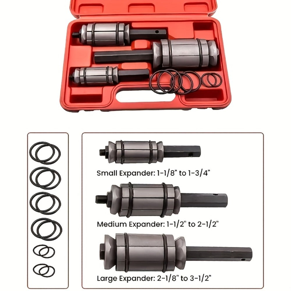 Pipe Expander Spreader Tool Set 3-Piece with 12 O-Rings – 1-1/8" to 3-1/2" Exhaust Muffler Silencer Repair Drop Forged Heat-Treated Steel for Car & Truck