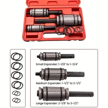 Pipe Expander Spreader Tool Set 3-Piece with 12 O-Rings – 1-1/8" to 3-1/2" Exhaust Muffler Silencer Repair Drop Forged Heat-Treated Steel for Car & Truck