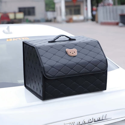 Car Trunk Storage Box Foldable Faux Leather Organizer – High-Capacity 30L/35L Vehicle Cargo Box, Multi-Pocket Space-Saving Trunk Organizer for Women, Daily Use & Road Trips