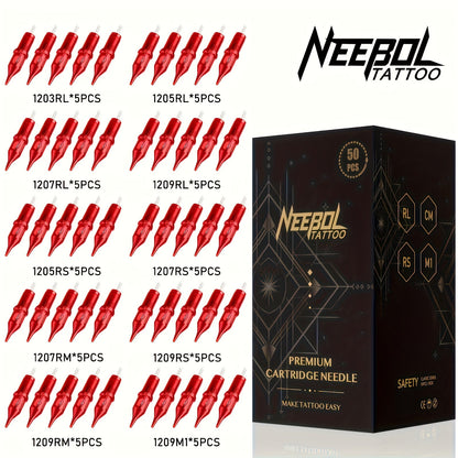 Assorted Tattoo Cartridge Needles Set 20/50pcs - Round Liner Shader Curved Mag Mixed Pack, #10 Bugpin #12 Standard, 3RL 5RL 7RL 9RL 11RL 5RS 7RS 9RS 7RM 9RM 9M1 for Rotary Pen & Coil Tattoo Machine Gun