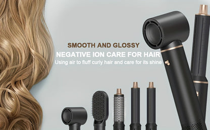 5-in-1 Hot Air Brush Negative Ion Hair Styler Blow Dryer Curler Straightener Volumizer Frizz Control Smooth Finish Multi-Function Styling Brush All Hair Types Women Black Grey Pink Salon Quality