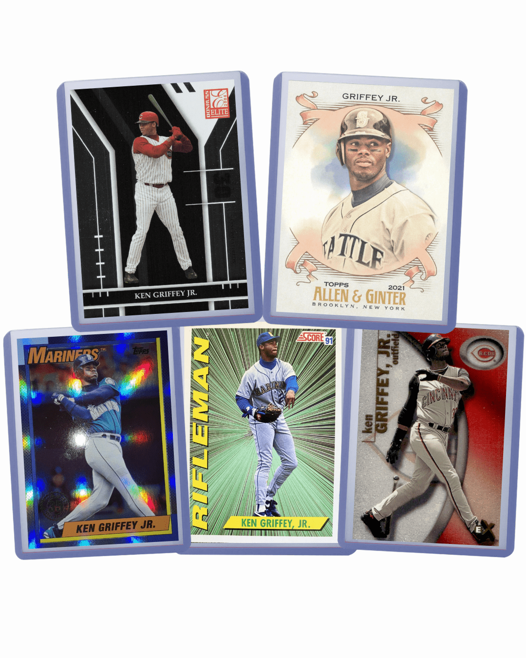 Ken Griffey Jr Baseball Cards 5-Card Assorted Lot – Topps Panini Fleer Donruss MLB Trading Cards | Multi-Year Variety Bundle | Collector Gift for Baseball Fans Kids & Adults