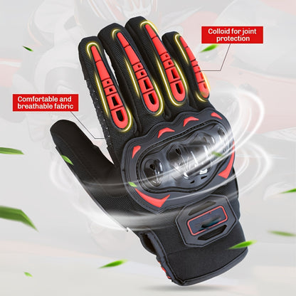 Motorcycle Gloves with Hard Knuckle Protection, Touchscreen-Compatible Full Finger Anti-Slip Riding Gloves, Comfort Fit for Outdoor Sports Cycling & Motorbike, Red, Size M