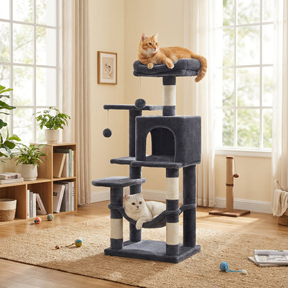 Cat Tree Tower Multi-Level Condo – 44in & 66in with Cozy Cave, Plush Hammock, 4 Sisal Scratching Posts & 2 Perches | Anti-Tilt Stable Cat Playhouse for Multi-Cat Families, Easy Assembly