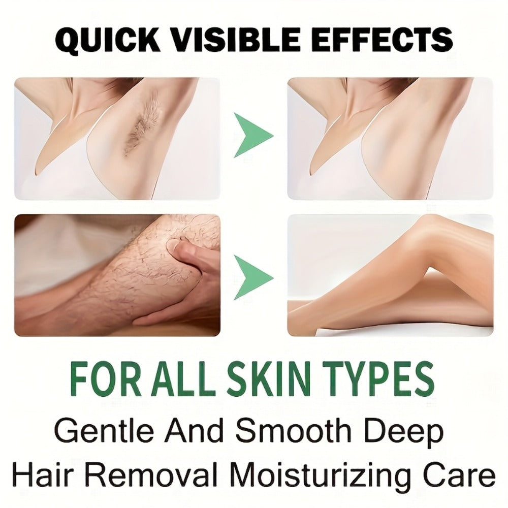 Hair Removal Cream with Coconut Squalane Instant Semi-Permanent Results Up to 3 Months – Non-Irritating Residue-Free Depilatory for Face Lips Armpits Legs Arms Bikini Area Unisex 100g