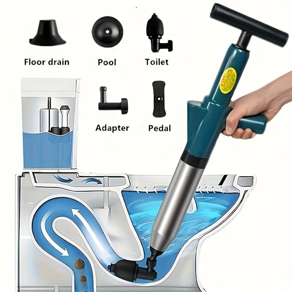Air Pressure Drain Unclogger – One-Shot Toilet Dredging Tool for Kitchen & Bathroom, Sewer Pipe Blockage Remover, Floor Drain Cleaner, Portable Manual Plunger for Clogged Drains (1 Set)