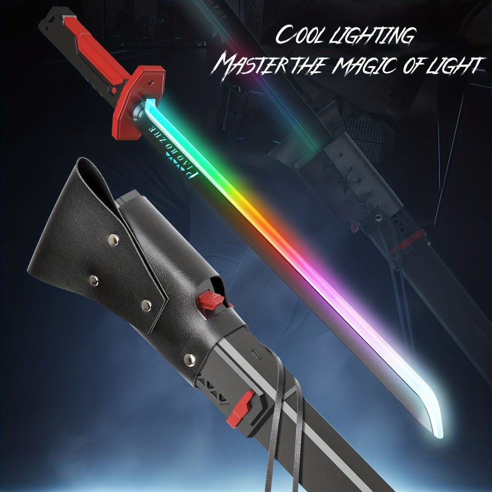 LED Katana Sword 31.5" Pro Cosplay Light Katana with Ejecting Spark, Water Mist, Multi-Color LED & Sound Effects – Type-C Rechargeable Luminous Saber for Teens Adults Vlog Role Play Gift