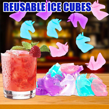 Reusable Plastic Ice Cubes 60/90/120/165 PCS - Non-Melting Non-Diluting Refreezable Ice Cubes for Whiskey, Vodka, Coffee & Cocktails, Rainbow & Unicorn Washable Fake Ice Cubes for Drinks