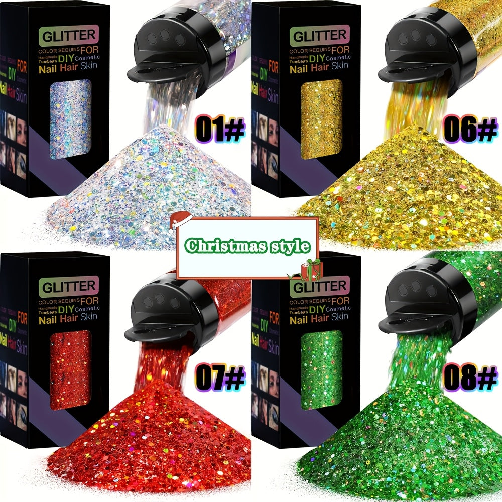 Holographic Chunky Glitter Set 4 Boxes 200g — Laser Diamond Metallic Hexagonal Flakes for Epoxy Resin, Tumblers, Scrapbooking, Nail Art & DIY Crafts, Mixed Colors