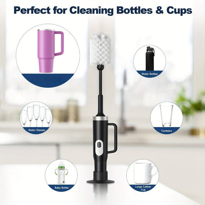 Electric Cup Scrubber Bottle Brush Cleaner – 2-Speed IPX6 Waterproof, Type-C Rechargeable, Deep Cleans 40oz Mugs, Tumblers & Hydration Bottles, Long Straw Brush Included, Wall Mount Storage, Kitchen Cleaning Tool