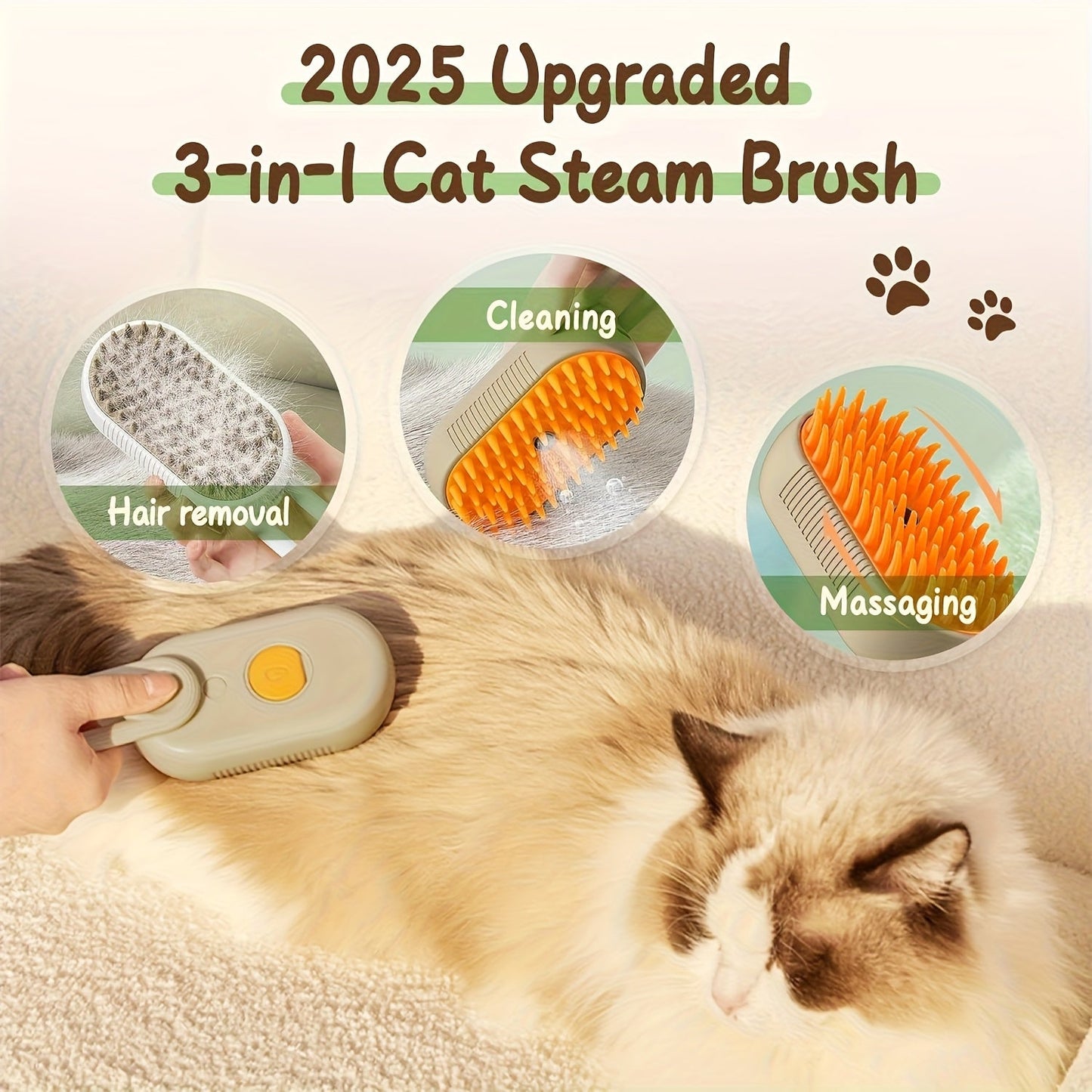 Cat Grooming Steam Brush - Self-Cleaning 4-in-1 Pet Brush with Spray for Cats & Dogs Shedding Grooming Control Deshedding Tool
