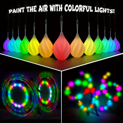 Glow Poi Balls LED Spinning Set 1 Pair – Rainbow Fade & Strobe Light Up Poi for Beginners & Professionals Flow Arts Dance Rave Festival Performance Toy Gift