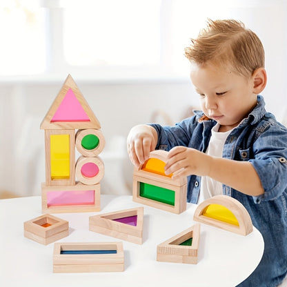 Translucent Acrylic Building Blocks for Kids – Colorful Geometric Construction Toy Set, Sensory Light Table Play, STEM Educational Toy for Toddlers, Birthday Holiday Gift for Boys & Girls Ages 3+