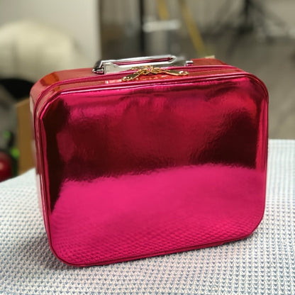 Glitter Makeup Travel Case Hard Shell Large Capacity Flat Lay Organizer Luxury Cosmetic Storage Box for Women Portable Fits in Suitcase Gold Rose Red Pink Size L Beauty Gift