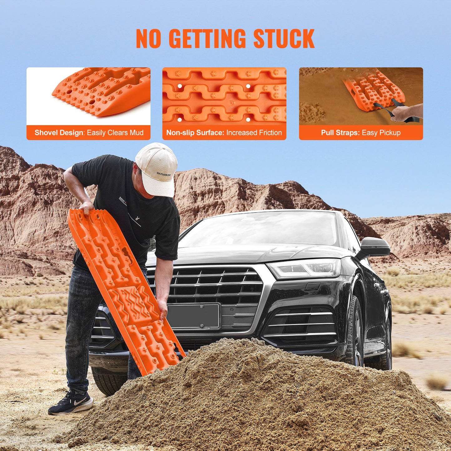 Traction Boards 2-Pack – 10-Ton Off-Road Vehicle Recovery Boards for Mud, Sand & Snow, High-Strength PP with Pull Straps & Storage Bag for SUV, Truck & RV