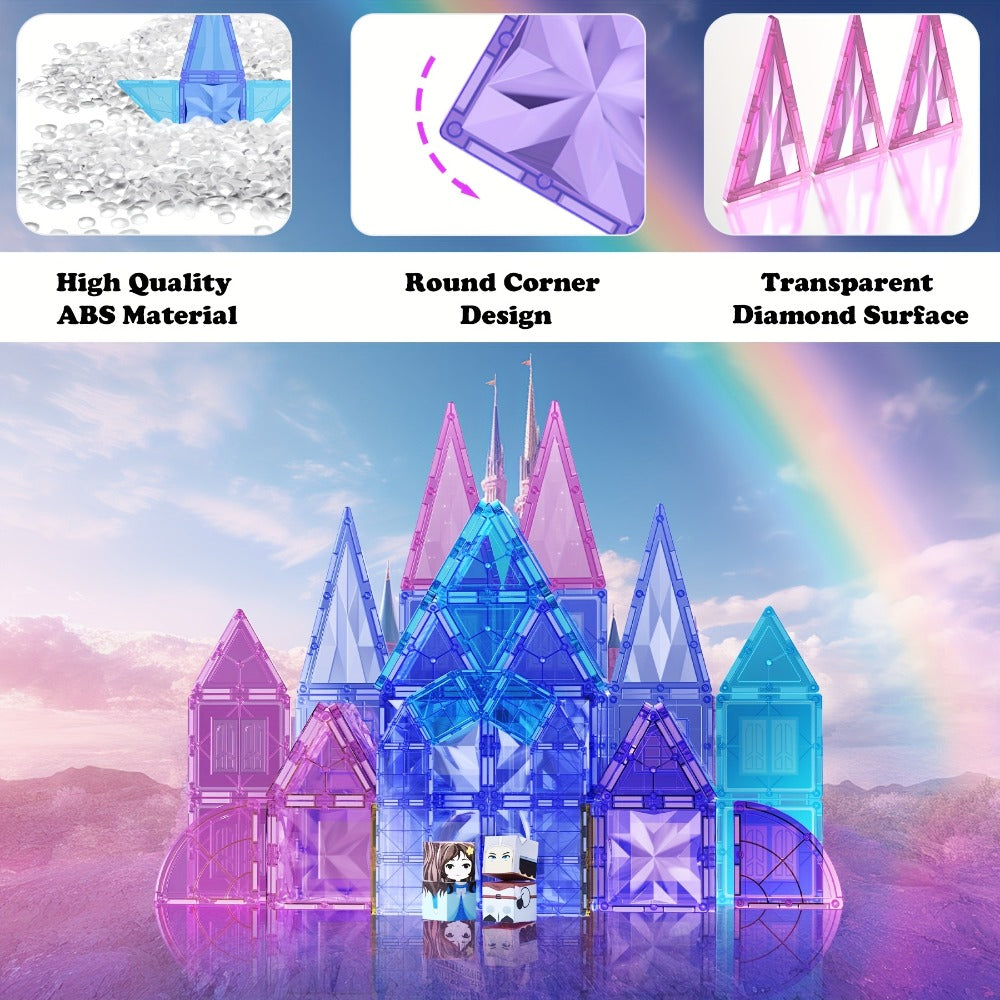Magnetic Tiles Diamond Princess Ice Castle Theme 114 Pieces – STEM Building Set for Girls, Sparkling Magnetic Sheets for Creative Castle Play, Birthday Gift for Girls Ages 4 5 6 7
