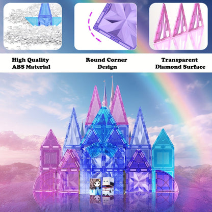 Magnetic Tiles Diamond Princess Ice Castle Theme 114 Pieces – STEM Building Set for Girls, Sparkling Magnetic Sheets for Creative Castle Play, Birthday Gift for Girls Ages 4 5 6 7