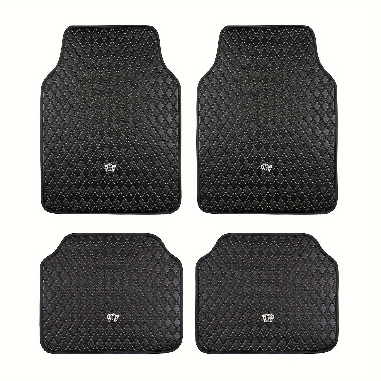 Luxury Car Floor Mats PU Leather Rhinestone Crown Embroidery – Glitter 3D Embossed Foot Pad, Easy Clean, Unisex, Red & Black