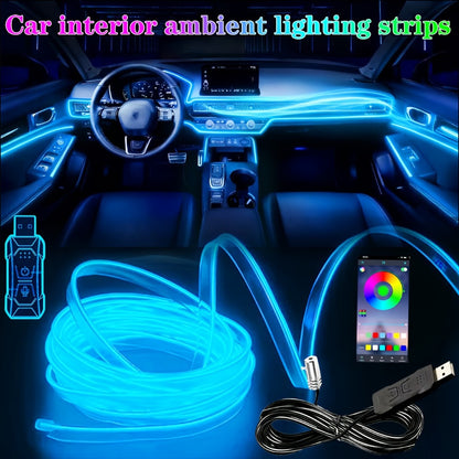 Car Interior LED Strip Lights App Control Dreamcolor Dynamic 114" Fiber Optic Ambient Lighting Kit for Center Console Door Decoration, Music Sync USB Power, 4pcs 6-in-1 10-in-1 Options