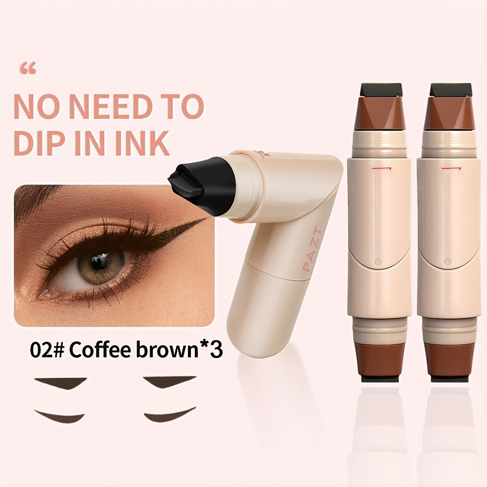 Eyeliner Stamp Pen 3PCS Double-Headed Rotating Waterproof for Women - Quick-Dry Smudge-Proof 24H Wear Winged Liner Stamp for Perfect Cat Eye, Black & Brown, Beginner-Friendly Eye Makeup Set