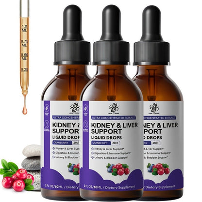 Kidney and Liver Support Drops 27-in-1 Complex - Alcohol-Free Natural Herbal Formula for Liver Health, Kidney Cleanse & Balanced Wellness - 1, 2 or 3 Bottles