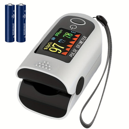 Fingertip Pulse Oximeter Blood Oxygen Monitor – SpO2, Heart Rate & Perfusion Index Display, Digital Finger Clip O2 Meter for Home Use & Sports, Batteries Included