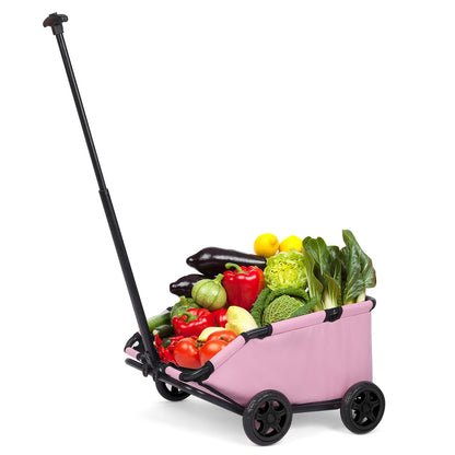 Pet Stroller for Small Dogs & Cats Foldable Mini Dog Wagon with Extendable Pull Handle, Built-In Cushion, Safety Rope & Storage Bag - Lightweight Travel Cart for Small Pets
